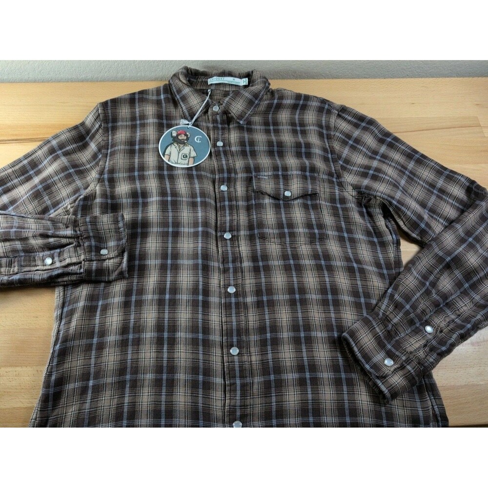 Criquet Flannel Mens Medium Pearl Snap Button Up Brown Plaid NEW
